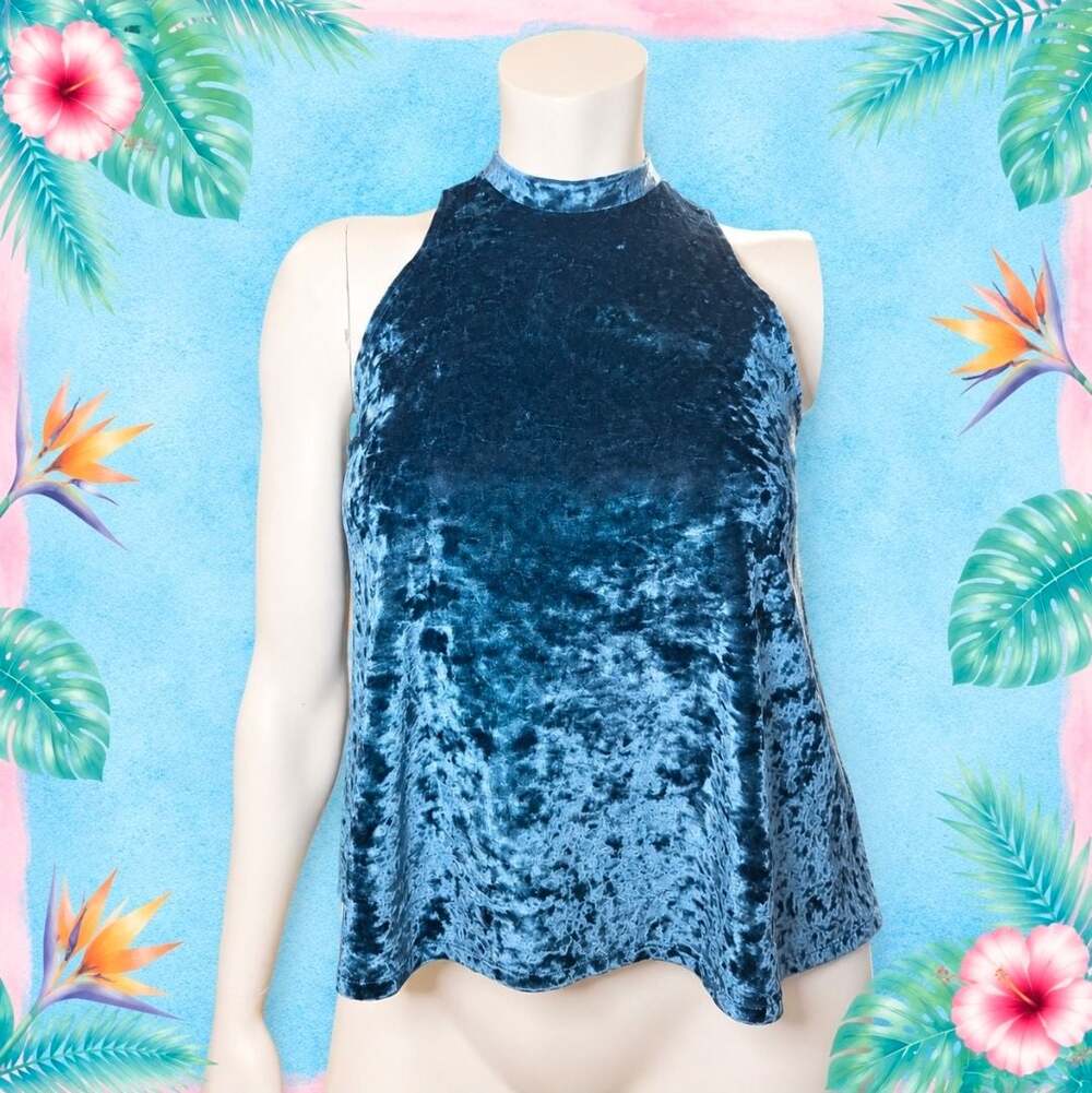Arizona Jean Co. Women's Blue Crushed Velvet High Neck Keyhole Tank Top Size XL